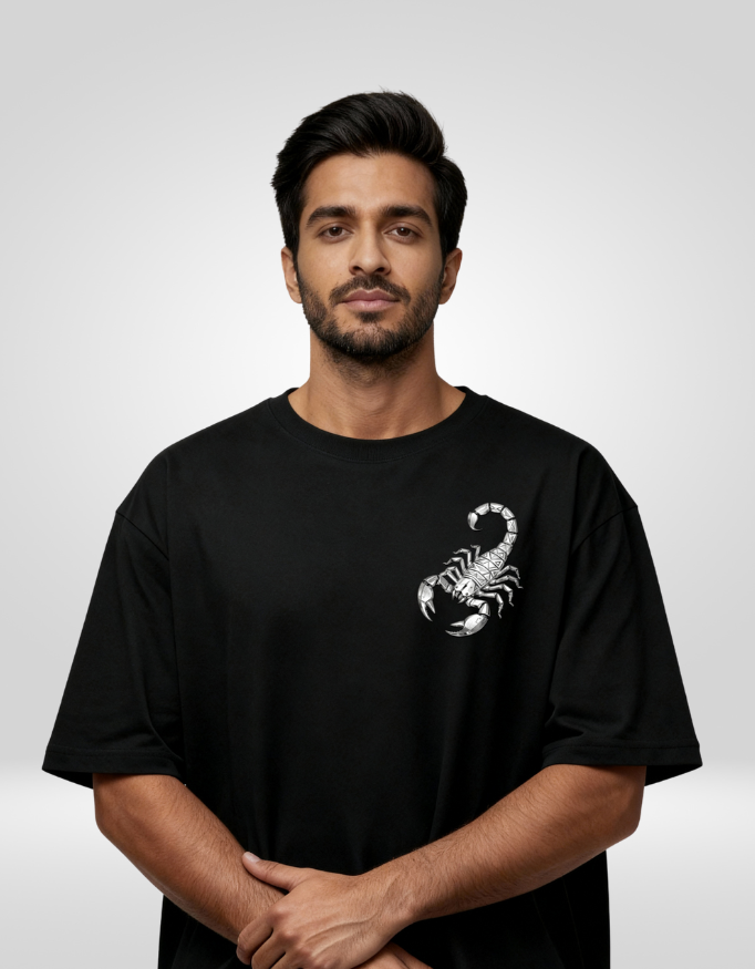 Scorpio Zodiac Sign Unisex Oversized T-Shirt | Black | 240 GSM Premium Cotton - Image 3