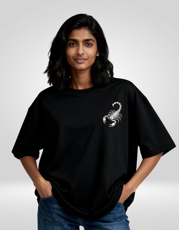 Scorpio Zodiac Sign Unisex Oversized T-Shirt | Black | 240 GSM Premium Cotton - Image 4