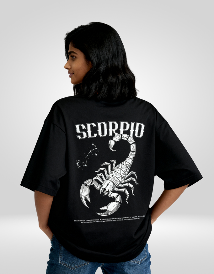 Scorpio Zodiac Sign Unisex Oversized T-Shirt | Black | 240 GSM Premium Cotton - Image 2